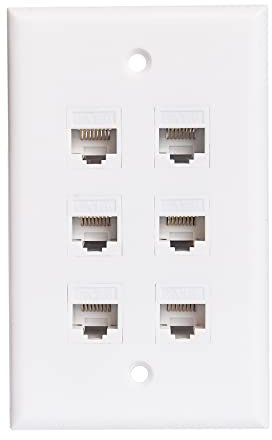 BUPLDET 6 Port CAT6 Ethernet Wall Plate - Network Cat 6 RJ45 Keystone Jack Cover Plate Female to Female Cat7/6/6e/5/5e Cables - White