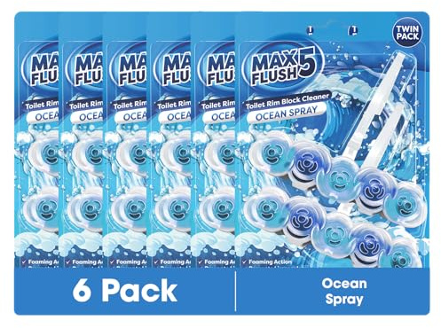 Max Flush 5 Ocean Spray Toilet Rim Block Cleaner (6 x Twin Pack)