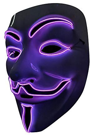 SOUTHSKY LED Maske Leuchtend V wie Vendetta Maske mit Led Licht Anonymous Masken Vollmaske Neon Lichter Blinker EL Draht Glowing 3 Modes Für Halloween Kostüm Cosplay Party (V-PURPLE)