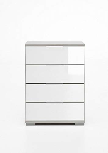 Nachtschrank Olha 3 Nachtkonsole weiß+Glas weiß 4 Schubkästen 52x74x38cm Schrank Beistellschrank Nachtkommode Schubladen Nachttisch Boxspringbett