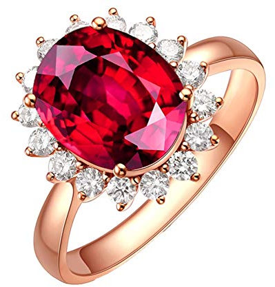 Knbob Damen 18K Gold Ringe Sonneblumen Form 1.3 ct Rot Turmalin Brilliant Verlobungsringe Gr. 63 (20.1)