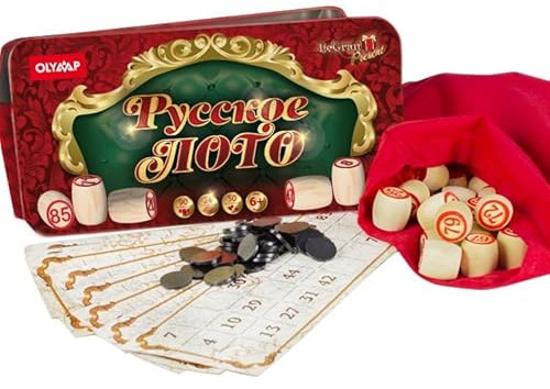 compar Bingospiel Lottospiel Russisches Lotto (Loto) Spielset mit Holzfiguren Familienspiel