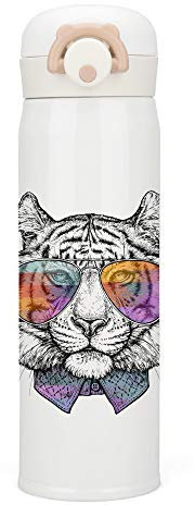 Ruchen Stainless Steel Mug Vacuum Cup Water Bottle Thermoses Sketch Tiger in Glasses Vacuum Flask 500ml