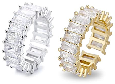 SEA-SHOPPING 2 Stück Zirkonia Ring, Offene Ringe mit verstellbarer Größe Frauen Ring Paar Ring Mädchen Band, Geschenk zum Valentinstag
