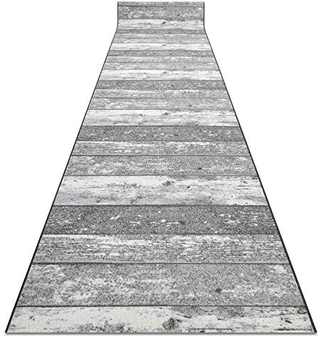 rugsx Antirutsch Teppichläufer Wood Holz Tafel - moderner Kurzflor für Küche, Flur & Wohnzimmer, Meterware, grau 110x540 cm
