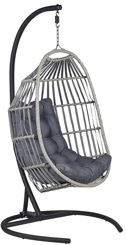 Moderner Hängesessel Rattan mit schwarzem Gestell inkl. Kissen dunkelgrau Sesia