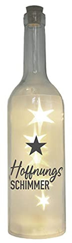 WB wohn trends LED-Flasche mit Motiv, Hoffnungs-Schimmer Stern, grau, 29cm, Flaschen-Licht Glitzer-Flasche Leuchtflasche Lampe mit Text Spruch