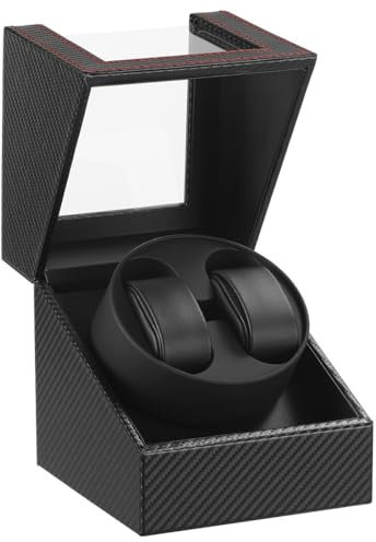 LINGFANSTORE Automatische Uhrenbeweger Box,luxuriöser Uhrenbeweger,Uhrengehäuse mit leisem Mabuchi Motor,Batteriebetrieb oder Netzteil PU Leder Nicht geeignet für große Uhren(Faser aus Kohlenstoff)