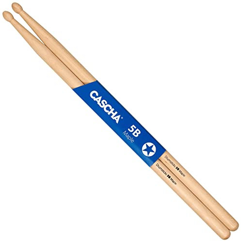 Cascha Maple 5B Drumsticks - ideal für sanften Rock - Allrounder Schlagzeug-Sticks für Fortgeschrittene - 12 Paar Wooden-Sticks - Schlagzeug-Zubehör aus Ahornholz - ovale Kopf-Form