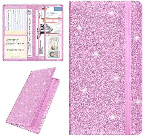 wisdompro Porte-permis de Conduire – Porte-Documents pour Carte Grise et d'assurance Automobile – Étui Portefeuille en Similicuir PU pour Documents et Cartes de Voiture, Rose Brillant