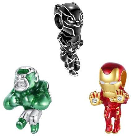 Doyafer 925 Sterling Silber Charms Eisen Cool Man Black Leopard Green Hero Characters Perlen Geschenke für Armband 3-Stück/Paket