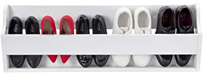 Elegant Brands Shoe Rack Storage Organiser, Wall-Mounted, White, Wood, Richmond Range