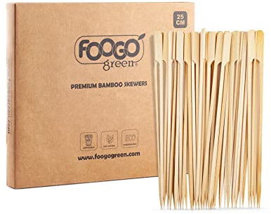FOOGO Green 1200pcs Large 25cm, Bamboo Skewers, FSC® Certified, Sturdy Eco-Friendly Wooden, Barbecue, BBQ & Kebabs Skewers, Fruit Picks, Cocktail Sticks, for Camping, Parties and Wedding