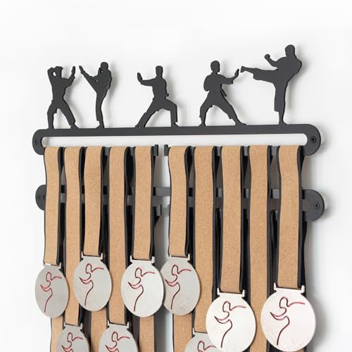 Qthrone Porta medaglie Arti Marziali Doppio - Medagliere Parete Taekwondo Em Metal Negro - Karate Medal Display Holder