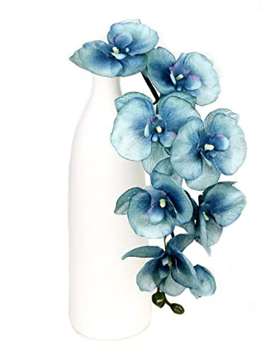 SAING S A I N G Künstliche Orchideen aus Seide, Stiel, 8 Köpfe, künstliche Phalaenopsis-Blumen, Zweige, 69 cm, künstliche Blumen, Pflanzen für Töpfe, Vasen, Dekoration, Blau, 4 Stück