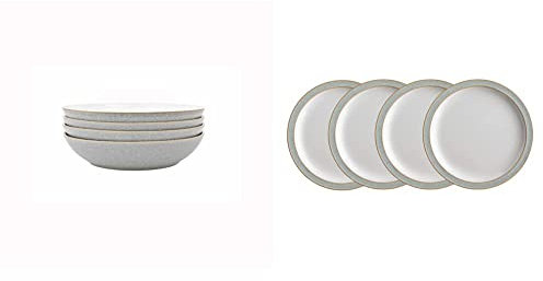 Denby 380048944 Elements 4 Piece Pasta Bowl Set, Grey & 380048903 Elements Light Grey 4 Piece Small Plate Set, 17.5 * 17.5 * 2 centimeters