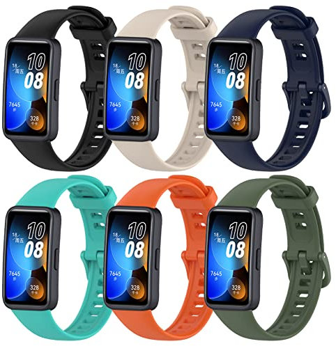 CHULN 6 Piezes Correas Compatible con Huawei Band 8/Huawei Band 9/Huawei Band 10, Coloridos Transpirable Impermeable Suave Silicona Pulseras de Repuesto para Huawei Band 8.