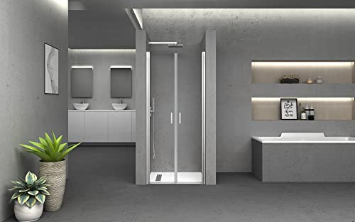 Marwell Duschtür BRIGHT 90x195 cm Duschkabine für Eckdusche U-Form und Nischenbau geeignet Duschabtrennung mit Abperleffekt und hochwertigen Aluminiumprofil in chrom