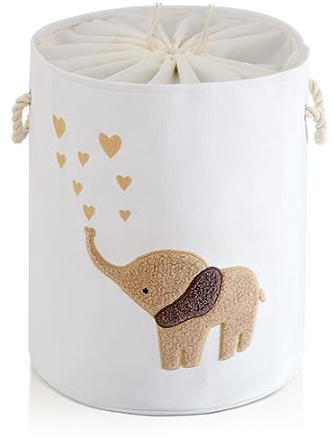 INough Baby-Wäschekorb, Leinen, 58 l, XL, zusammenklappbar, braun, Wäschekorb für Kinderzimmer, Spielzeugkörbe mit Kordelzug, Kinderzimmer-Dekor für Jungen