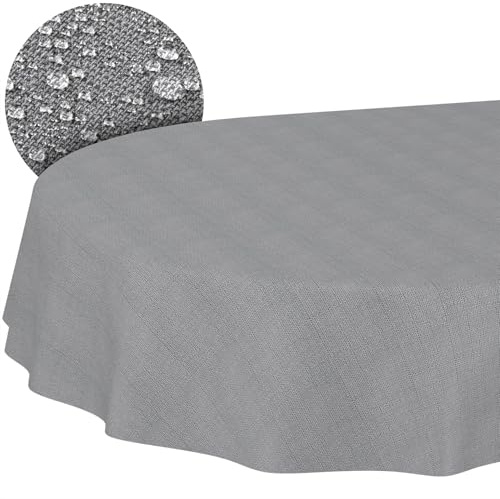ANRO Tischdecke abwaschbar Damast Dunkelgrau oval 160x140 cm Tischwäsche | schmutz- & wasserabweisend, pflegeleicht – waschbar bei 30 °C – ideal für Garten, Terrasse & Esszimmer
