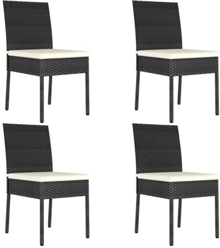 vidaXL Garten Essstuhl 4 STK., Esszimmerstuhl mit Stahlgestell, Gartenstuhl für Innen Außen, Outdoor Stuhl Terrassenstuhl, Poly Rattan Schwarz