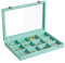 Frebeauty Schmucktablett aus Samt, 12 Fächer, Schmuck-Organizer mit transparentem Deckel, Armbandhalter, Schmuckvitrine mit Verschluss, Schubladeneinsatz, Armreif, Brosche, 35,8 x 24,1 x 5,1 cm