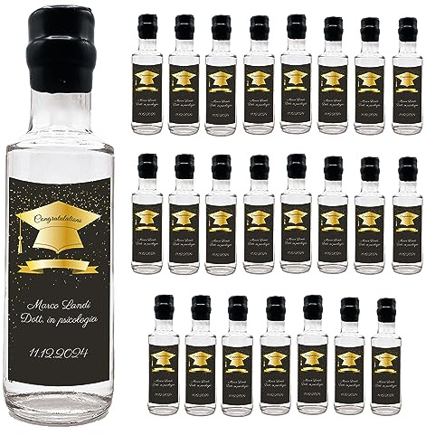 24 Bottiglie mignon di Distilled Gin Personalizzato - Idea esclusiva e originale per bomboniere di laurea (Congratulations)