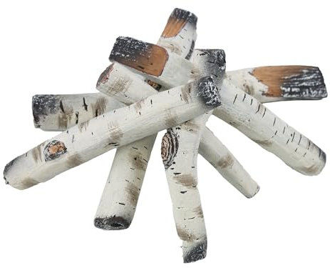 6-teiliges Gaskamin-Holz-Set, weiße Birke, Keramik-Gasscheite für Gaskamin, Gaseinsätze, belüftet, Ethanol, elektrisch, Feuerstellen, Dekoration