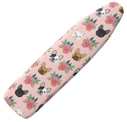 COEQINE Floral Cute Dogs Print Padded Ironing Board Cover Extra Thick 15X54 Inch, Pink Washable Elastic Edge Look