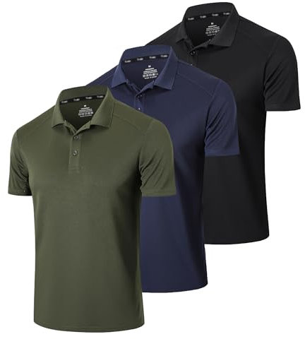 Gaiatiger 3er Pack Poloshirt Herren Männer Hemd Herren Kurzarm Leicht und Atmungsaktiv Sweatshirt Männer Golf Shirts(0427)-Black Navy Green-3XL
