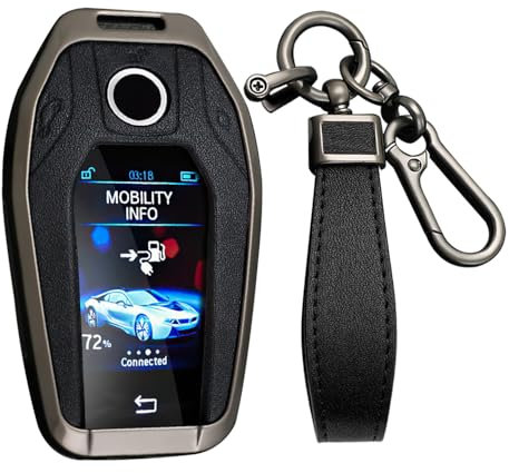 KUNIO Autoschlüsselhülle Passt für BMW Display Key 5er 7er G01 G02 G05 G07 G11 G12 G30 G31 G32 I8 I12 I15 X3 X4 X5 X7 Schutzhülle Metall Schlüsselcover Schlüsselanhänger A Schwarz