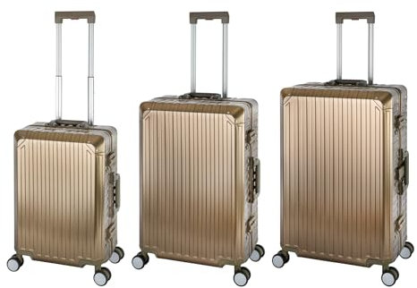 Travelhouse Tokyo Alu Reisekoffer Reise Trolley 3er Set (Champagner, Handgepäck, Mittlerer und Großer Koffer Set)
