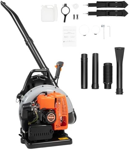 OUBUBY 2-Stroke 3.6 HP 65cc Backpack Petrol Leaf Blower, Garden Leaf Blower Portable Leaf Blower Leaf Pusher Petrol Leaf Blower Leaf Collector for Road Sweeping Leaf and Snow Removal