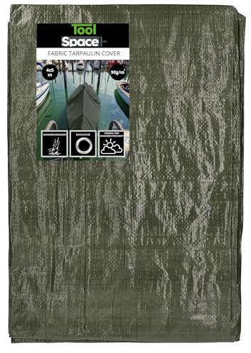 ToolSpace SUPERDICKE Gewebeplane Premium Plane mit Ösen 4x5 m Wetterfest Abdeckplane UV Beständig Tarp Outdoor Garten Wasserdicht Schutzplane Bauplane GRÜN 90g/m2 Reißfest Industrieplane Bootplane