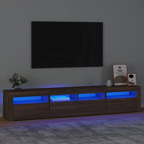 TJROO Mobile Porta TV con Luci LED Rovere Marrone 210x35x40cm Legno Multistrato Mobile Televisore Mobile TV Vetrina Mobile Salone Mobile con Ante Mobili Soggiorno Legno Consolle TV