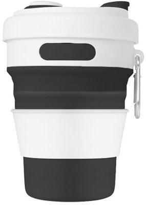 Teogneot Tasse de Voyage Pliable, Gobelet Pliable en Silicone, Mug à Café Portable, Tasses en Silicone Pliables avec Couvercle(Noir)