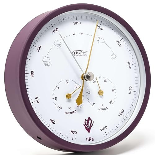 Fischer 1602-24 Wetterstation - Barometer mit Thermometer und Hygrometer, Edelstahlgehäuse, Krokus-Edition Violet, Gold