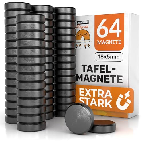 JAWA Whiteboard Magnete Schwarz - 18x5mm Grosse Magnete für Magnettafel - Rostfreie Tafelmagnete Stark - Abgerundete Kühlschrankmagnete - Hochwertige Whiteboard Magnete groß