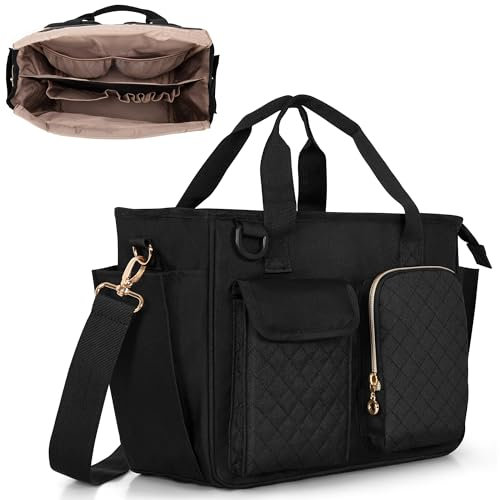 Luxja Große Bibeltasche mit Wasserflaschentaschen, Bibel-Tragetasche für Frauen mit mehreren Taschen (nur Tasche), Schwarz