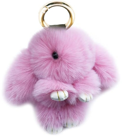 Xsclpomddy Porte-clés lapin en peluche - Pendentif de sac à main - Clé de voiture - Décoration de pompon en peluche, rose clair, 18