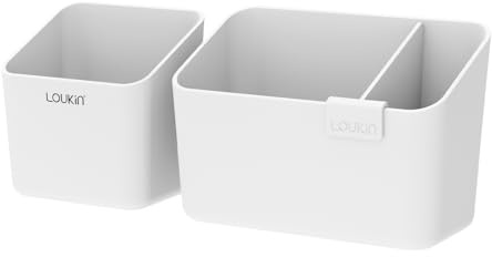 loukin Magnetic Marker Holder, Small & Mini Dry Erase Holder, 2 Pack White | Holds 1 Eraser & 8 Markers, 1.65 lb Load Capacity, Divider Design, 2 Mounting Options, Whiteboard & Refrigerator Use