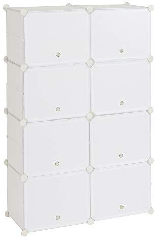 LEADZM Schuhregal Schuhschrank Schuhaufbewahrung mit Türen Stahlrahmen, Kunststoff, für Flur, Schlafzimmer, Eingangsbereich (Weiß, 2 Reihen 7 Etagen)