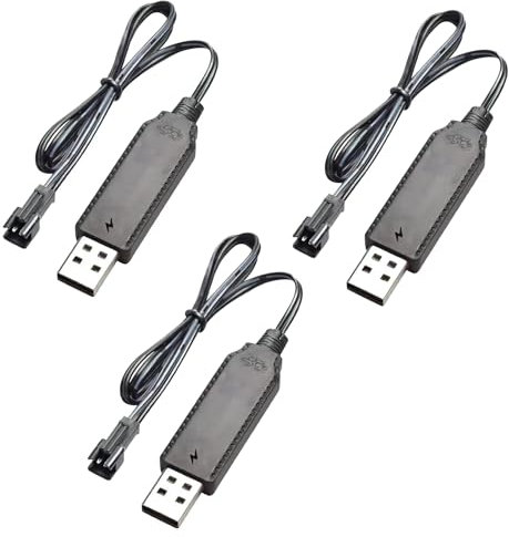 Fadbudss 3Pcs Drone USB Charger Cable, 3.7V 500mA LiPo Battery Power Supply Charging Cord with SM-2P Connector Plug LED Indicator Portable Wire Smart Charger Cable Compatible RC Car Drone