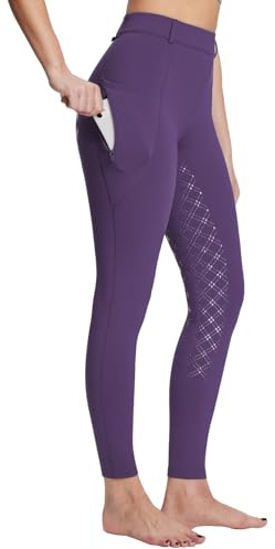 baleaf Women's Horse Riding Leggings Fleece Lined Jodhpurs Equestrian Silicon Full Seat Breeches Tights with Pockets Purple M