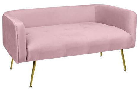 IlGruppone Divano Due Posti in Velluto Gambe in Acciaio Color Oro Divanetto 2 Persone 126x49x57 Cm Design Moderno Soggiorno Panca Pie di Letto - Rosa