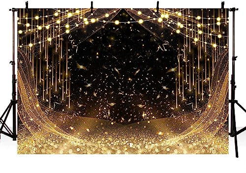 AIBIIN Fotohintergrund, goldfarben, glitzernd, helle Pailletten, Bokeh, Geburtstag, Party, Dekoration, Hintergrund, Hochzeit, Neugeborene, Fotohintergrund, Studio-Requisiten, 2,4 x 1,8 m, Schwarz und