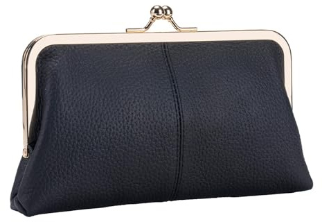 Kiss Lock Porte-Monnaie pour Femme,Porte-Monnaie en Cuir Kiss Lock, Porte-Monnaie pour Femmes Lady, Portefeuille en PU Grande capacité pour Femmes, Pochette élégante et exquise pour Filles