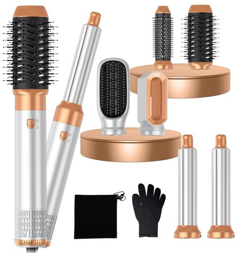Air styler 6 in 1 Haarstyler mit Hair styler Föhnbürste Warmluftbürste Haartrockner Lockenstab, Glättbürste, Air styler, Geben Sie dem Haar Volumen, Glätten, Locken und Föhnen Sie Trockenes Haar