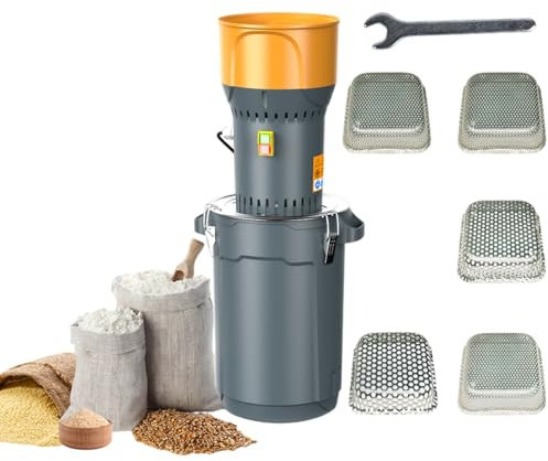Elektrische Getreidemühle 25L, Schrotmühle für Getreide mit 5 Mahlsiebe, 1300W Getreidemühle mit Edelstahlklinge, 300 kg/h Schrotmühle Elektrisch für Gewürze, Getreide, Futterherstellung
