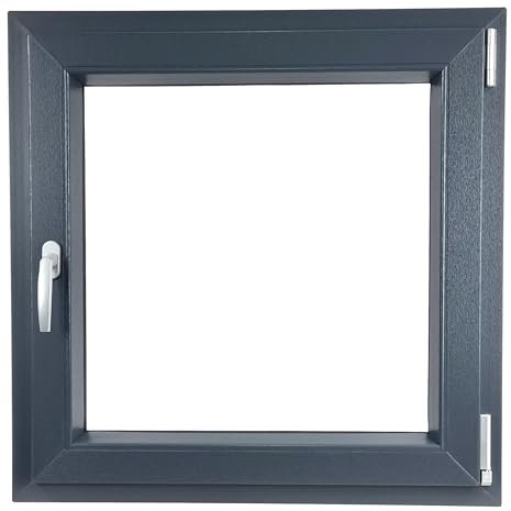 ALUCON Fenster 1000x1000 mm – Fenster 100x100 cm – Kunststofffenster Innen Antrazit/Außen Antrazit – Flügelfenster DIN Rechts